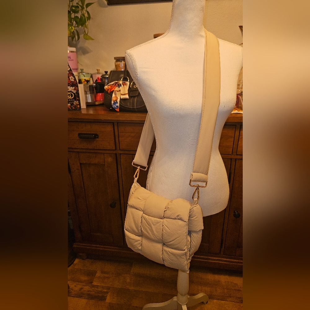 Beige Quilted Shoulder Bag